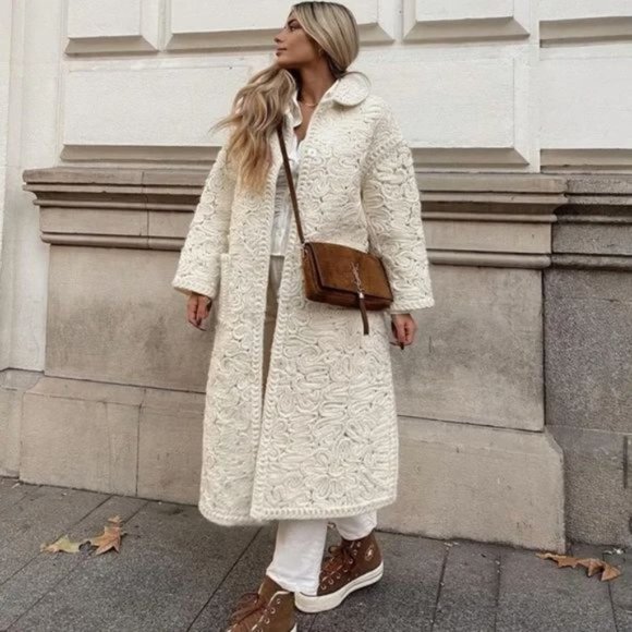 RARE ZARA STRUCTURED WOOL BLEND KNIT COAT - Picture 5 of 16